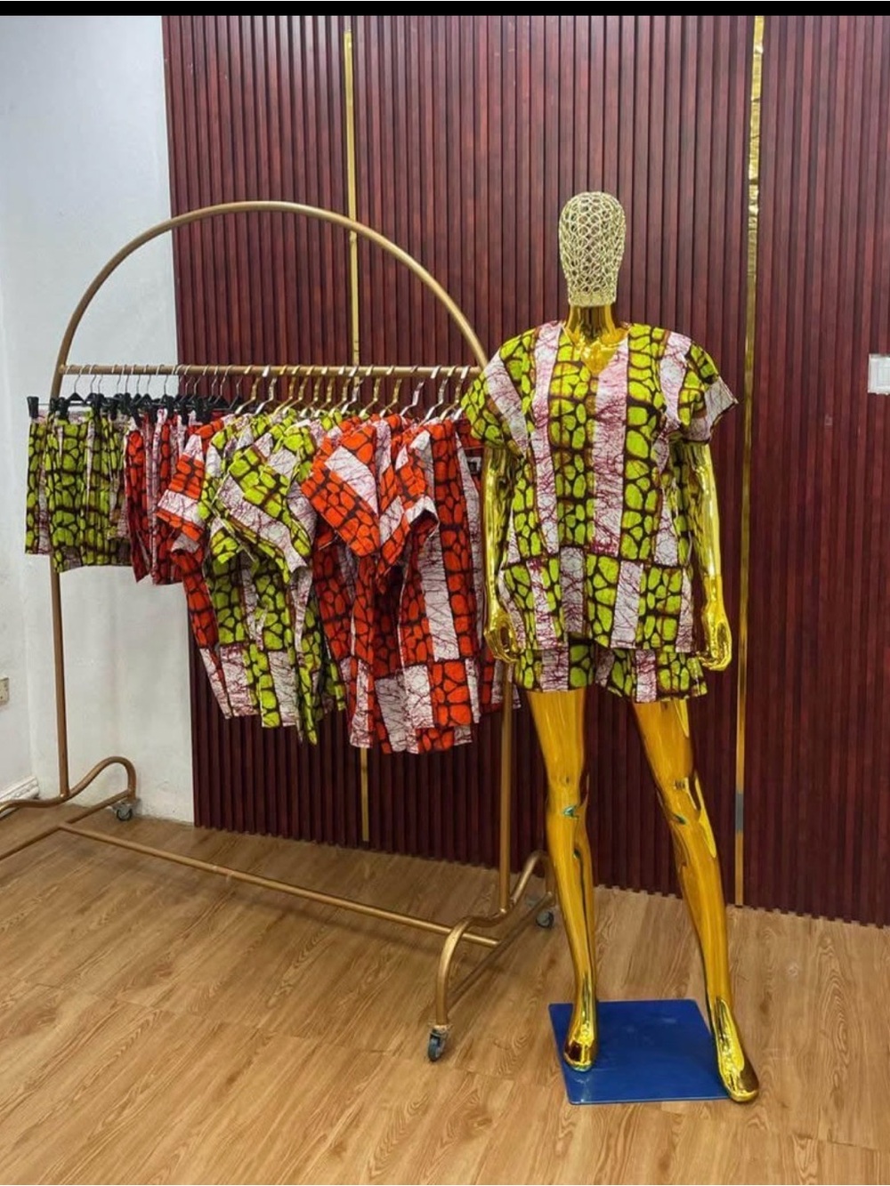 Kids Short Sleeve African Print Tee - Green & Pink